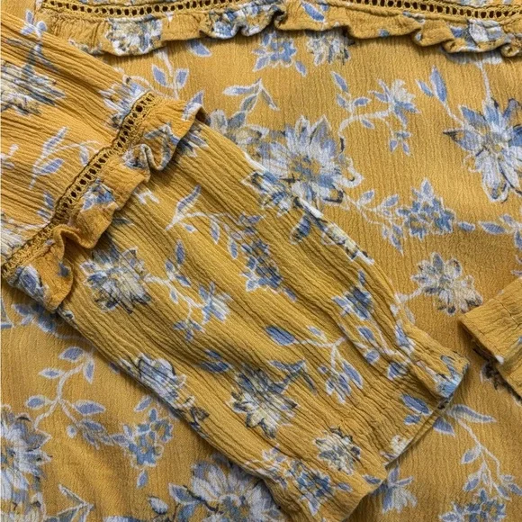 American Rag Yellow Floral Long Sleeve Blouse Size L - Picture 10 of 14
